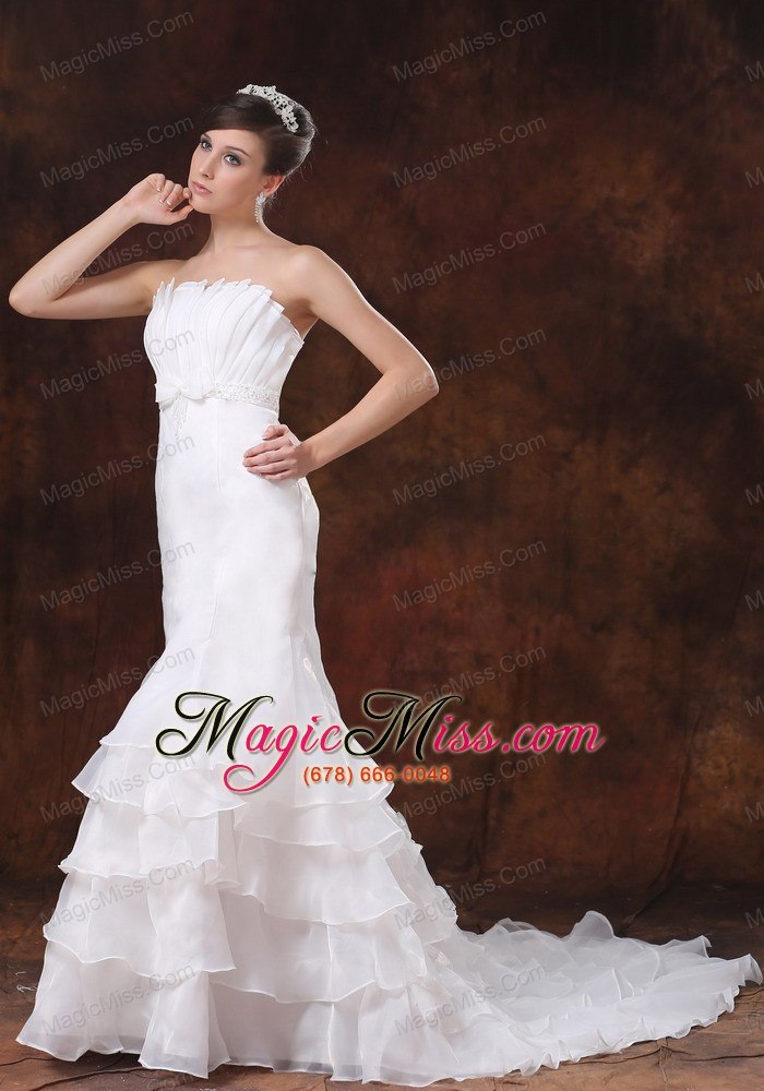 wholesale customize mermaid wedding dress with strapless ruffled layers decorate