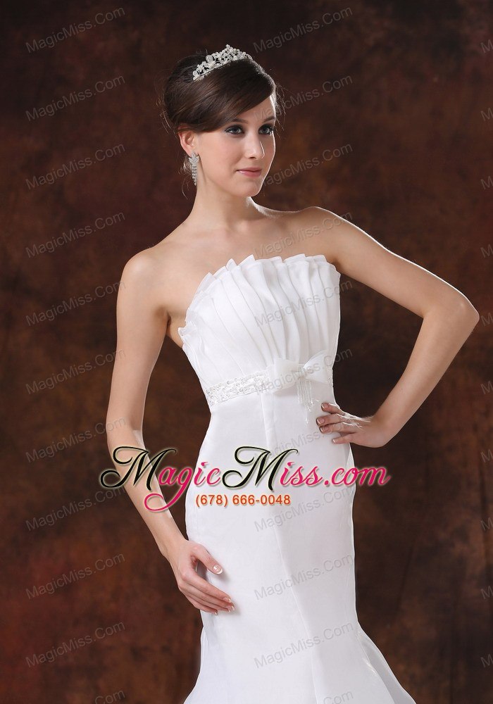 wholesale customize mermaid wedding dress with strapless ruffled layers decorate