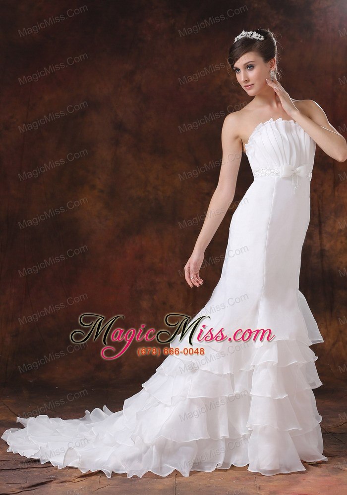 wholesale customize mermaid wedding dress with strapless ruffled layers decorate