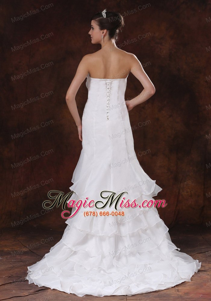 wholesale customize mermaid wedding dress with strapless ruffled layers decorate