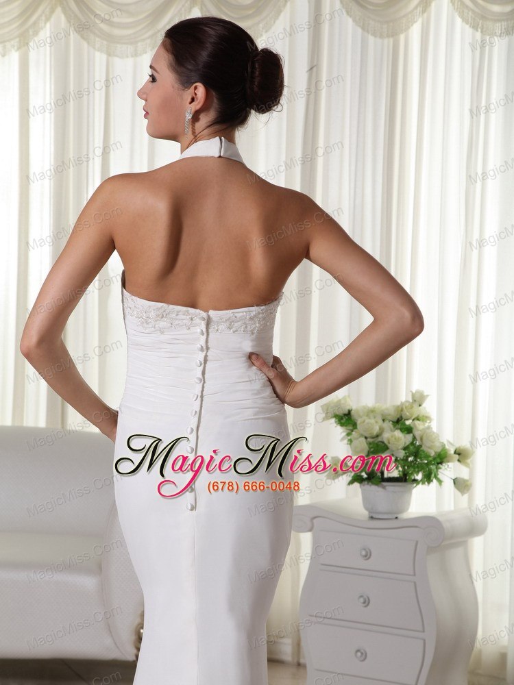 wholesale beautiful column halter brush train chiffon appliques wedding dress