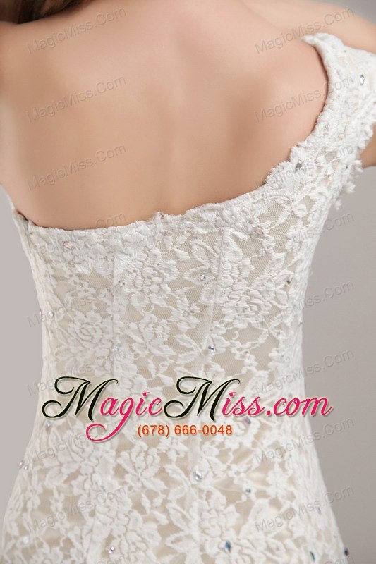 wholesale white column/sheath one shoulder floor-length lace beading wedding dress