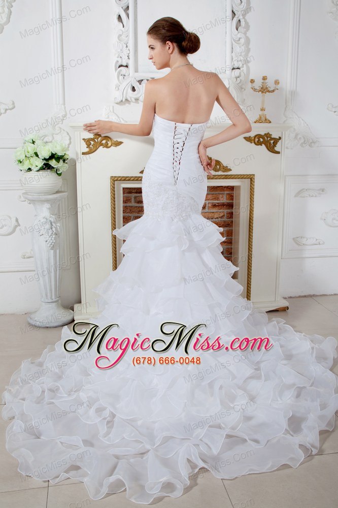 wholesale gorgeous mermaid strapless court train organza applqiues wedding dress