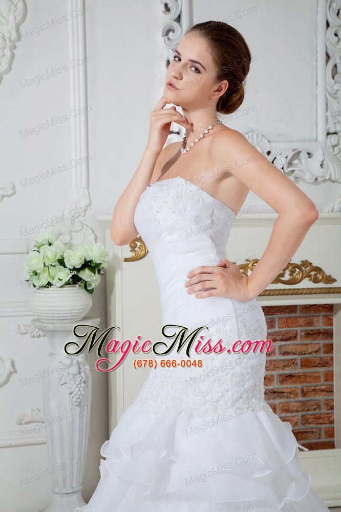 wholesale gorgeous mermaid strapless court train organza applqiues wedding dress