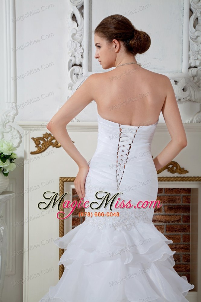 wholesale gorgeous mermaid strapless court train organza applqiues wedding dress