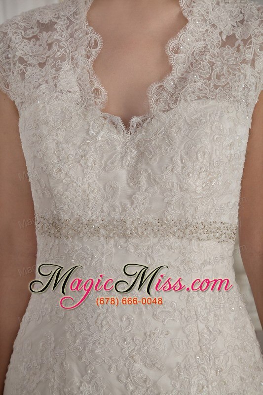 wholesale elegant mermaid / trumpet v-neck court lace beading and appliques wedding dress