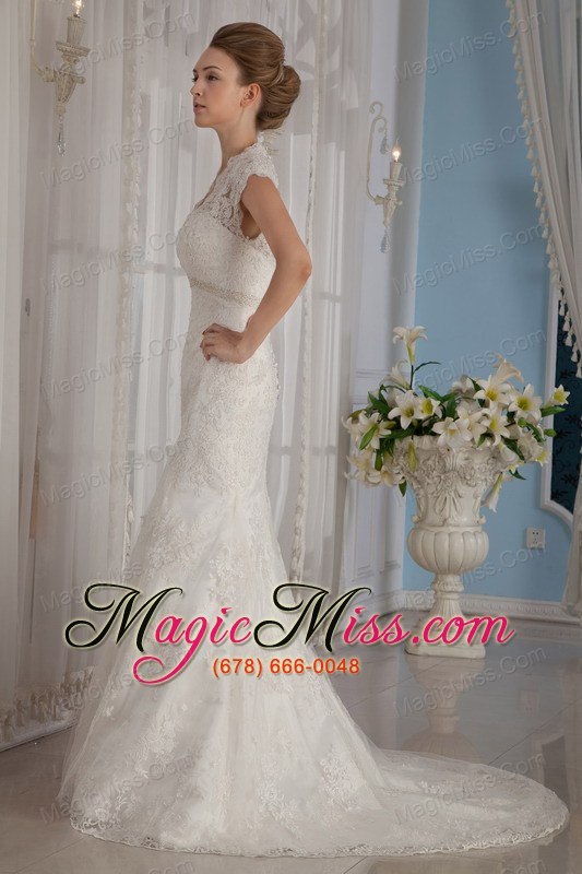 wholesale elegant mermaid / trumpet v-neck court lace beading and appliques wedding dress