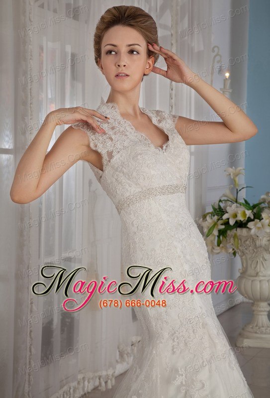 wholesale elegant mermaid / trumpet v-neck court lace beading and appliques wedding dress