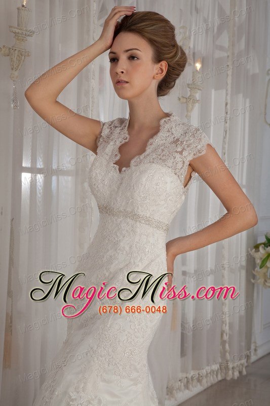 wholesale elegant mermaid / trumpet v-neck court lace beading and appliques wedding dress