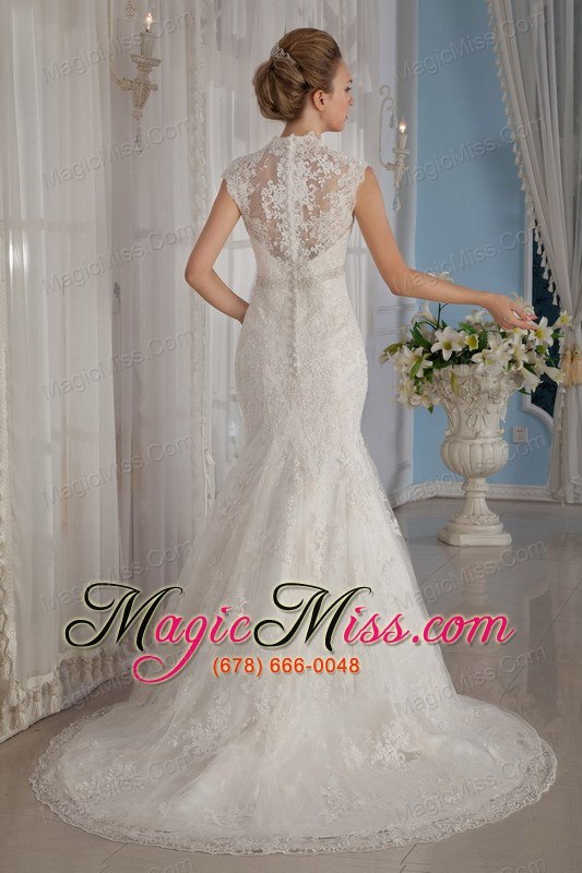 wholesale elegant mermaid / trumpet v-neck court lace beading and appliques wedding dress