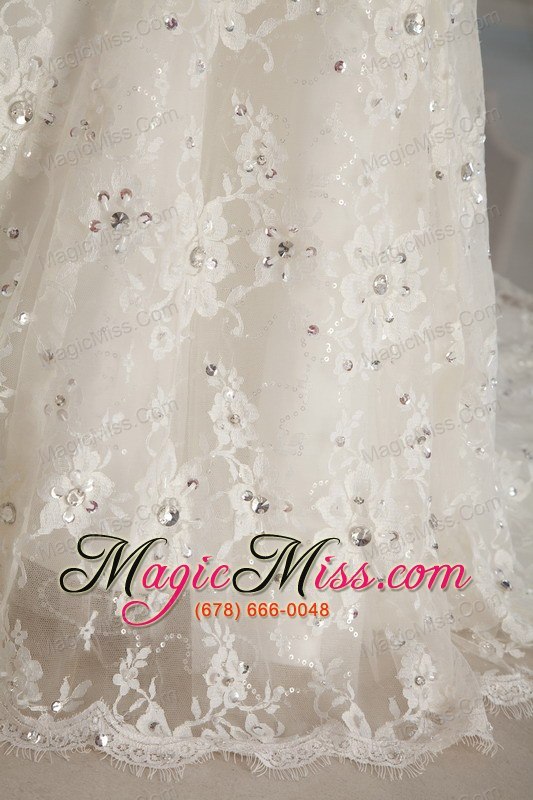 wholesale luxurious trumpet / mermaid strapless court train lace beading wedding dress