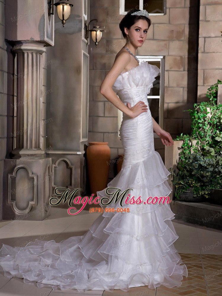 wholesale exquisite mermaid strapless court train taffeta and organza ruch and ruffles wedding dress