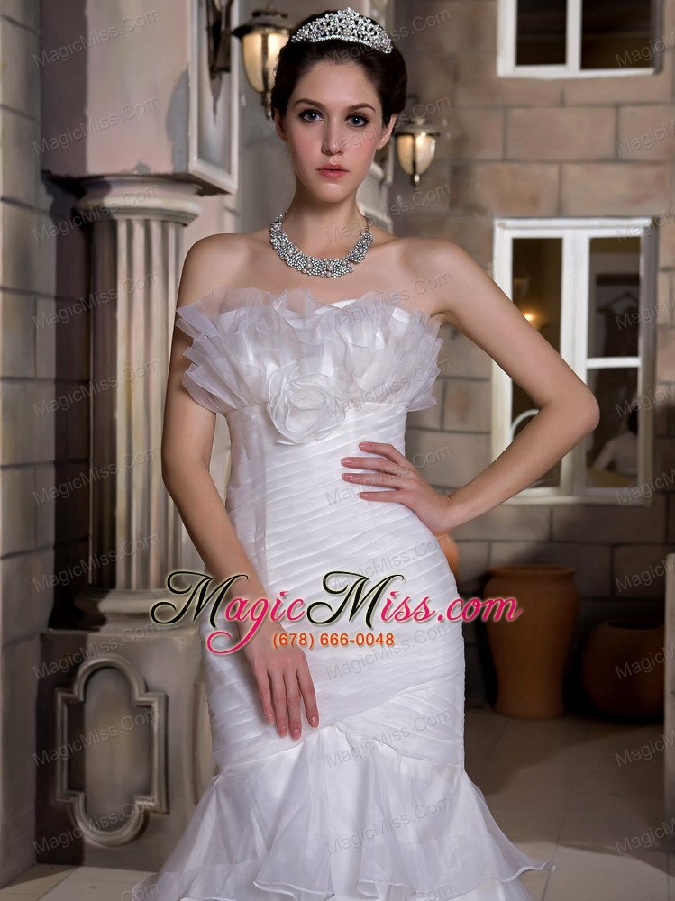 wholesale exquisite mermaid strapless court train taffeta and organza ruch and ruffles wedding dress