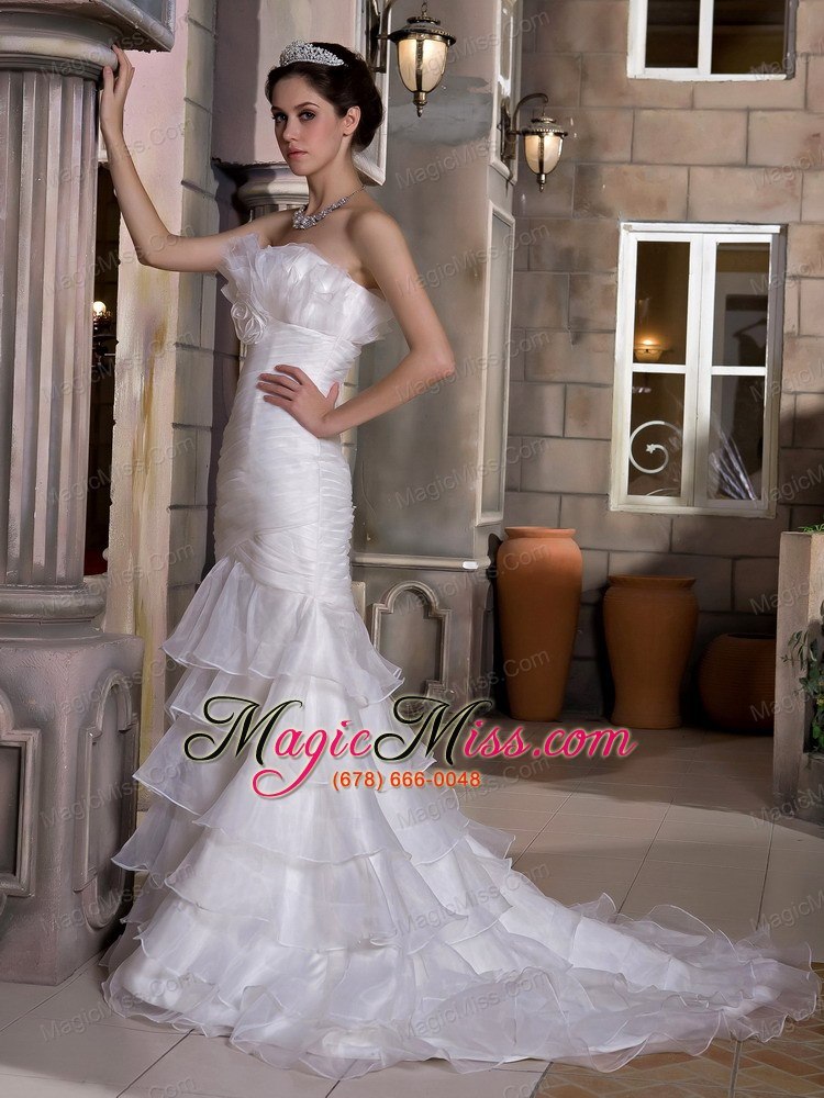 wholesale exquisite mermaid strapless court train taffeta and organza ruch and ruffles wedding dress