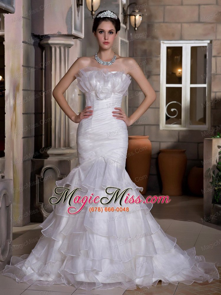 wholesale exquisite mermaid strapless court train taffeta and organza ruch and ruffles wedding dress