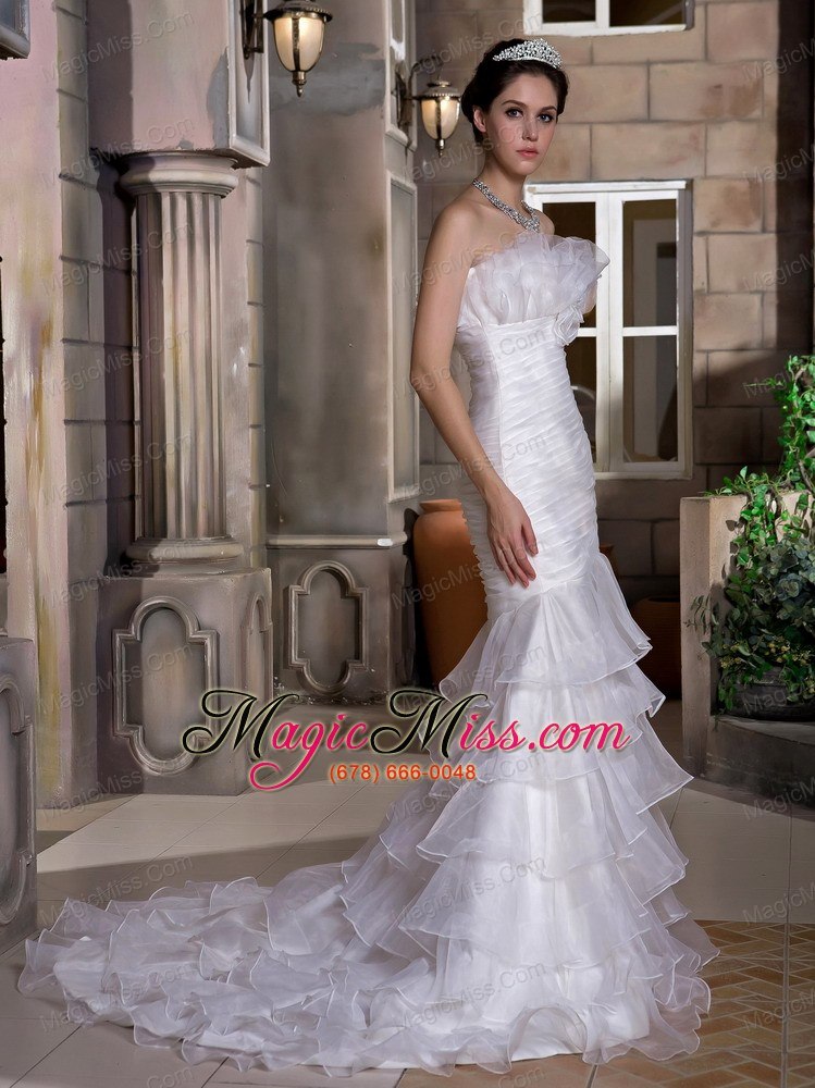 wholesale exquisite mermaid strapless court train taffeta and organza ruch and ruffles wedding dress