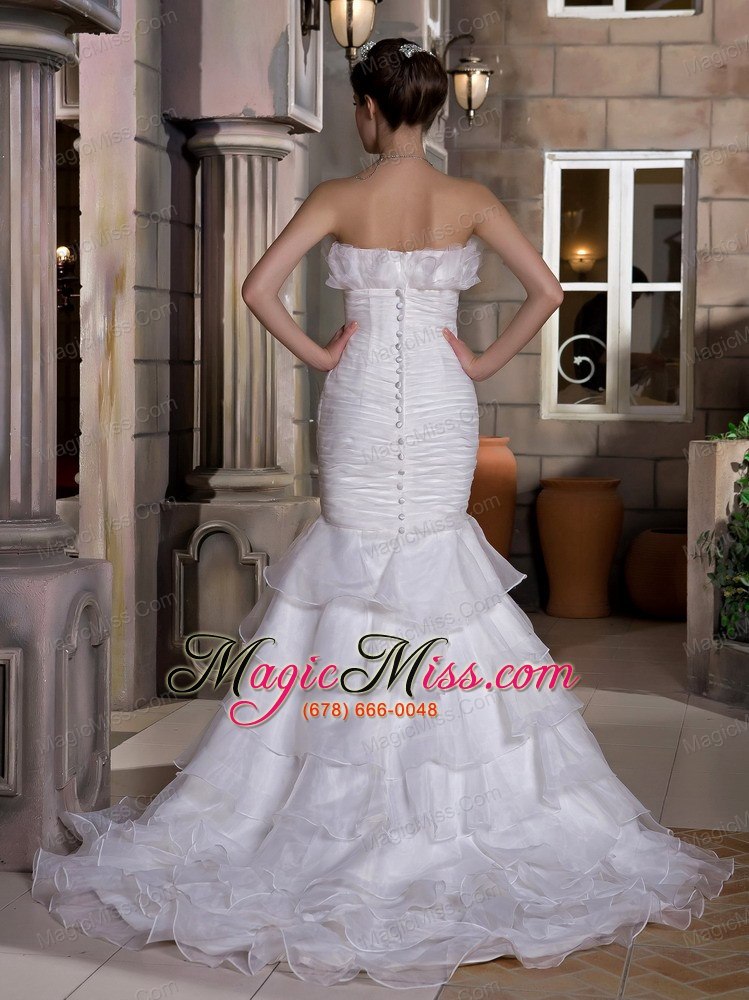 wholesale exquisite mermaid strapless court train taffeta and organza ruch and ruffles wedding dress