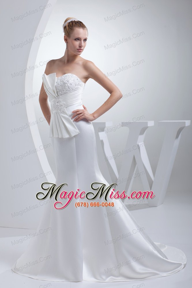 wholesale strapless satin mermaid ruching appliques wedding dress