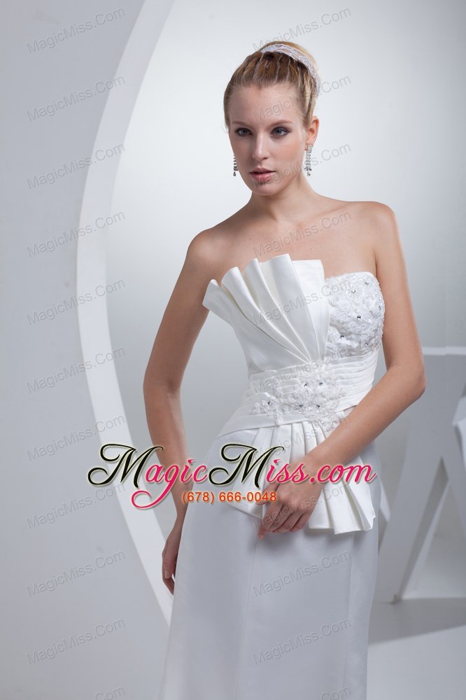 wholesale strapless satin mermaid ruching appliques wedding dress