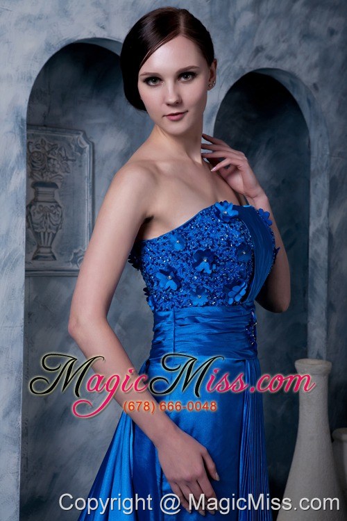 wholesale unique royal blue column prom dress strapless appliques with beading watteau train silk like satin