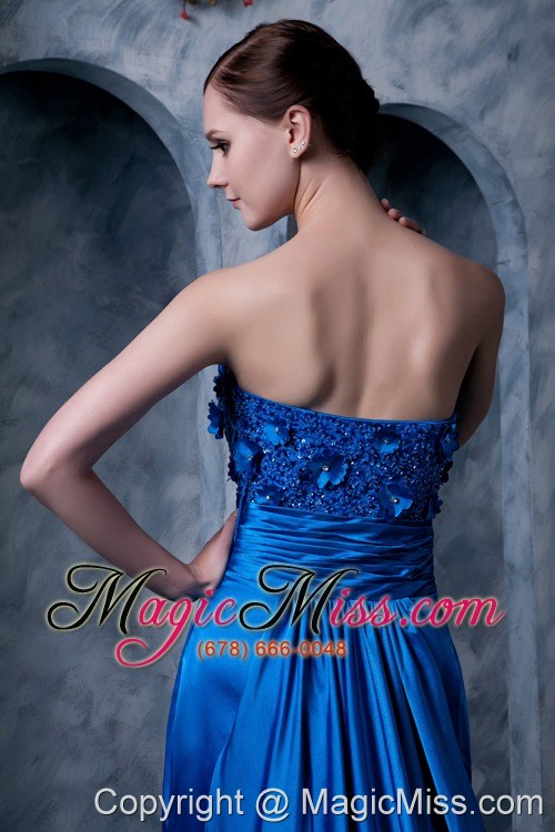 wholesale unique royal blue column prom dress strapless appliques with beading watteau train silk like satin