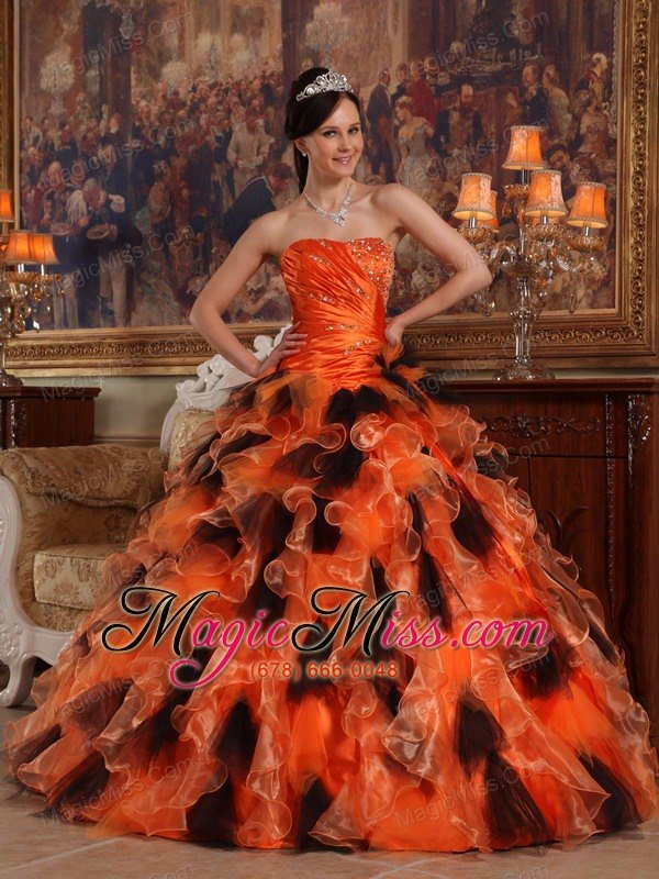 wholesale orange and black ball gown strapless floor-length organza quinceanera dress