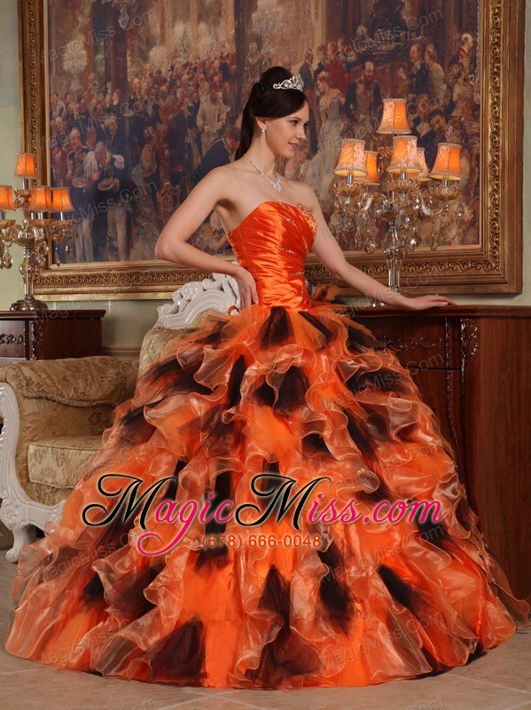 wholesale orange and black ball gown strapless floor-length organza quinceanera dress