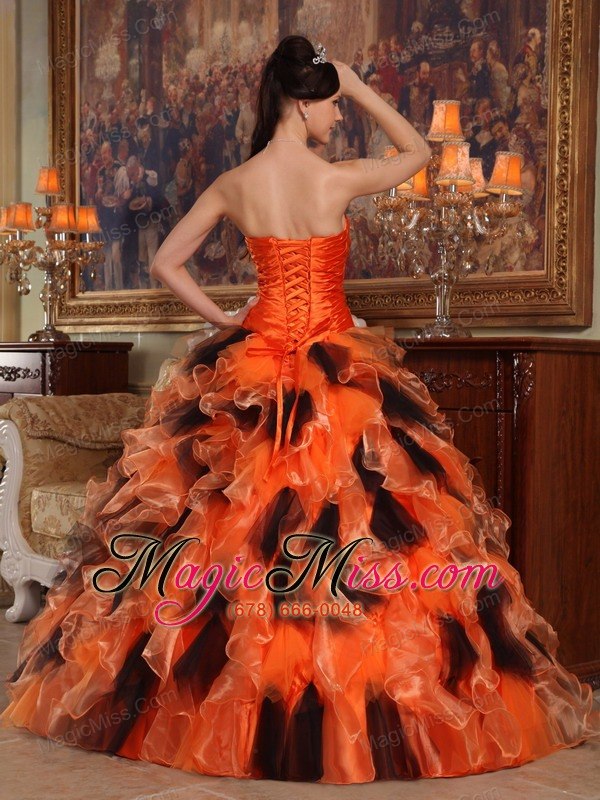 wholesale orange and black ball gown strapless floor-length organza quinceanera dress