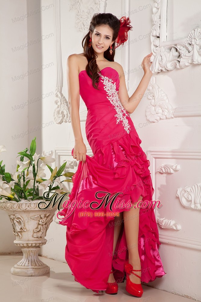 wholesale hot pink empire sweetheart ankle-length chiffon appliques prom / evening dress