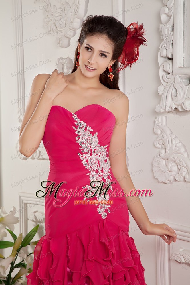 wholesale hot pink empire sweetheart ankle-length chiffon appliques prom / evening dress