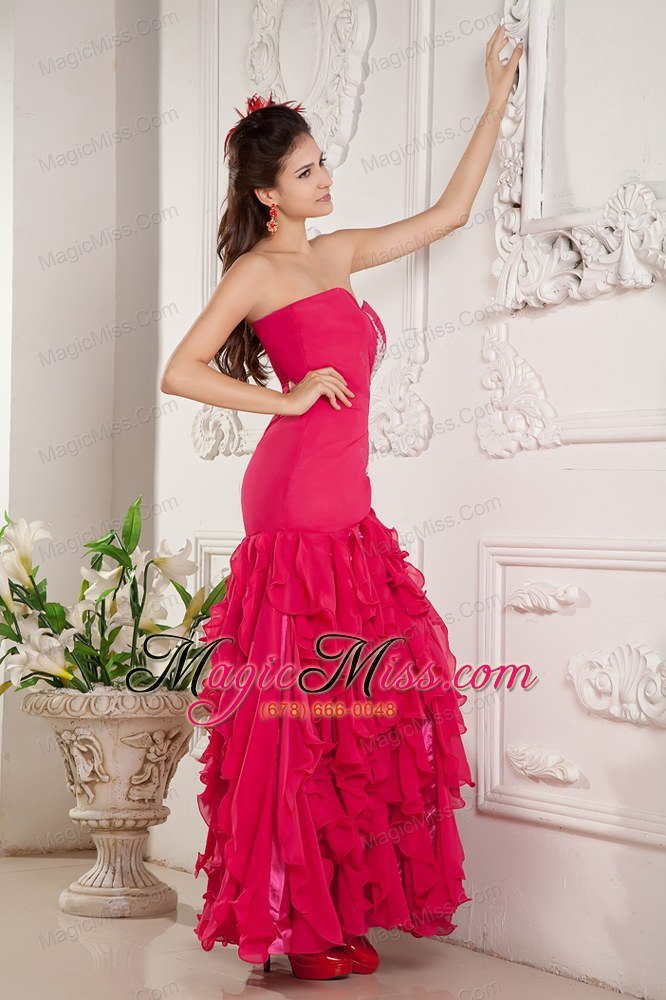 wholesale hot pink empire sweetheart ankle-length chiffon appliques prom / evening dress