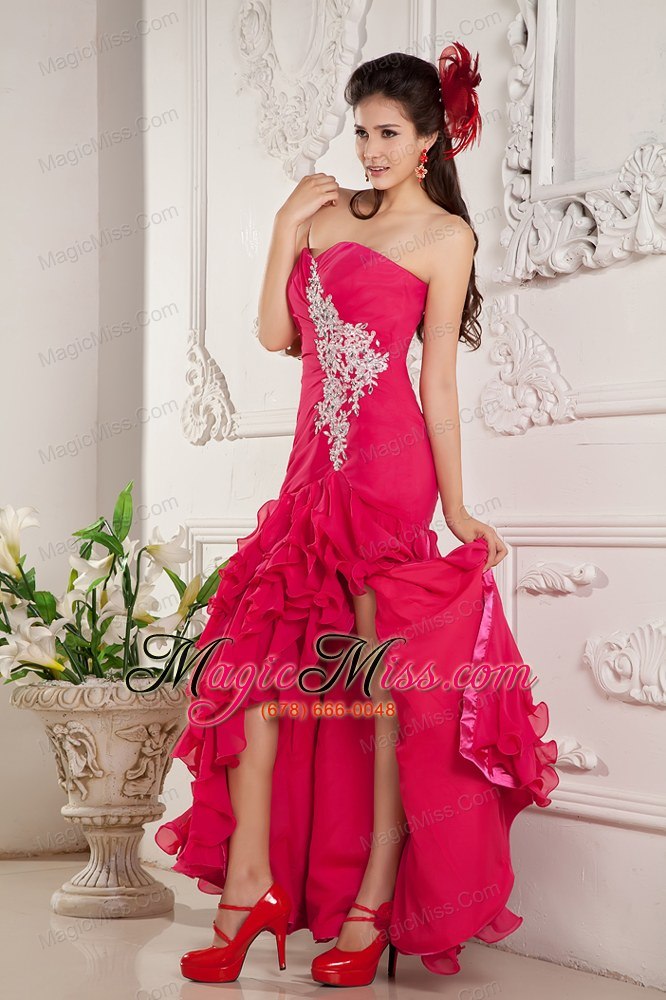 wholesale hot pink empire sweetheart ankle-length chiffon appliques prom / evening dress