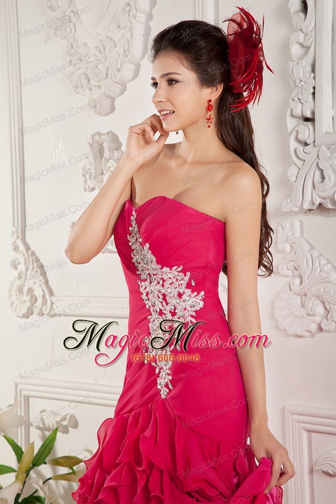 wholesale hot pink empire sweetheart ankle-length chiffon appliques prom / evening dress