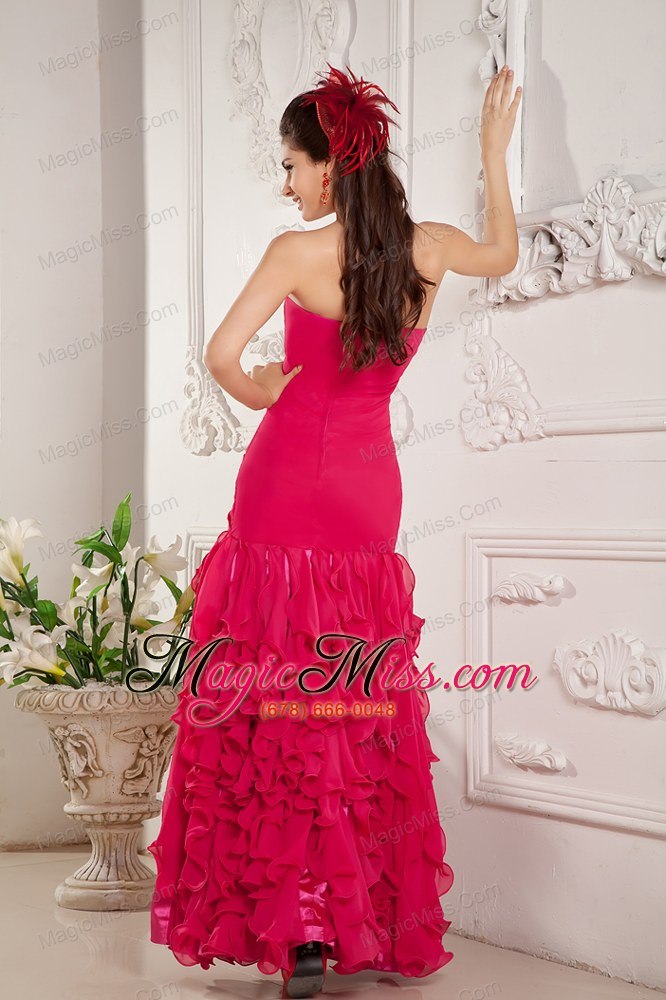 wholesale hot pink empire sweetheart ankle-length chiffon appliques prom / evening dress