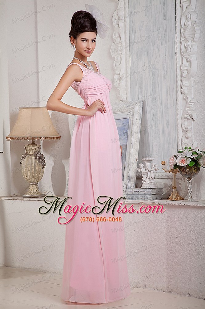 wholesale baby pink empire scoop floor-length chiffon beading prom dress