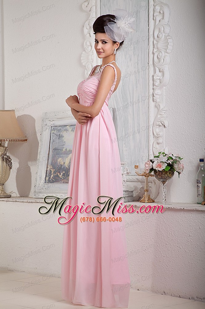 wholesale baby pink empire scoop floor-length chiffon beading prom dress