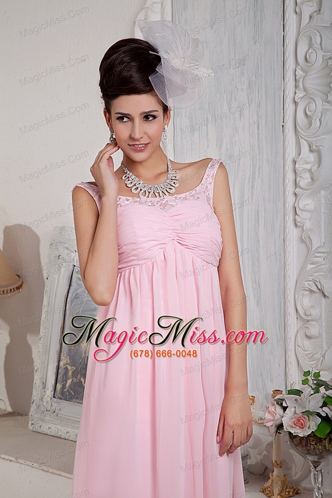 wholesale baby pink empire scoop floor-length chiffon beading prom dress