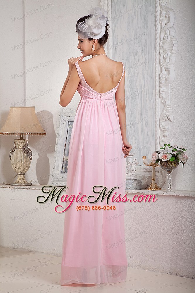 wholesale baby pink empire scoop floor-length chiffon beading prom dress