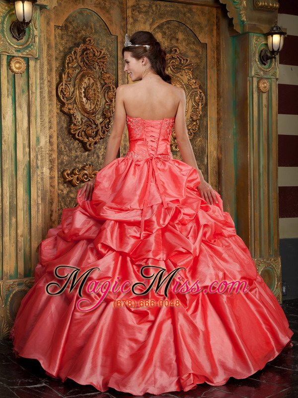 wholesale watermelon ball gown sweetheart floor-length taffeta and tulle lace appliques quinceanera dress