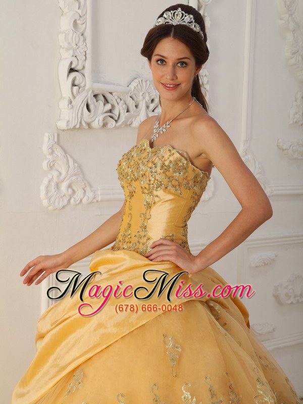 wholesale gold a-line / princess sweetheart floor-length taffeta and tulle beading quinceanera dress