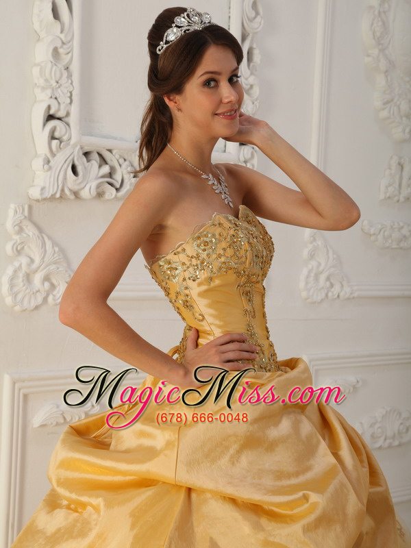 wholesale gold a-line / princess sweetheart floor-length taffeta and tulle beading quinceanera dress