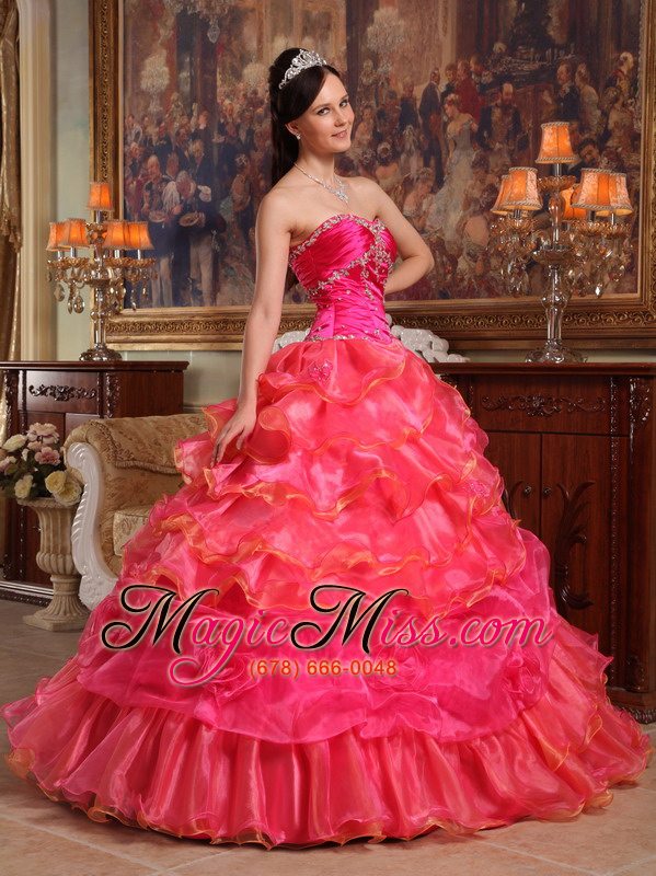 wholesale red ball gown sweetheart floor-length taffeta and organza beading quinceanera dress