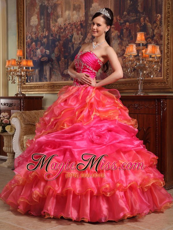 wholesale red ball gown sweetheart floor-length taffeta and organza beading quinceanera dress