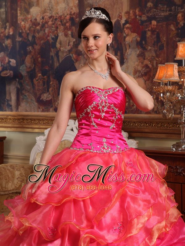 wholesale red ball gown sweetheart floor-length taffeta and organza beading quinceanera dress