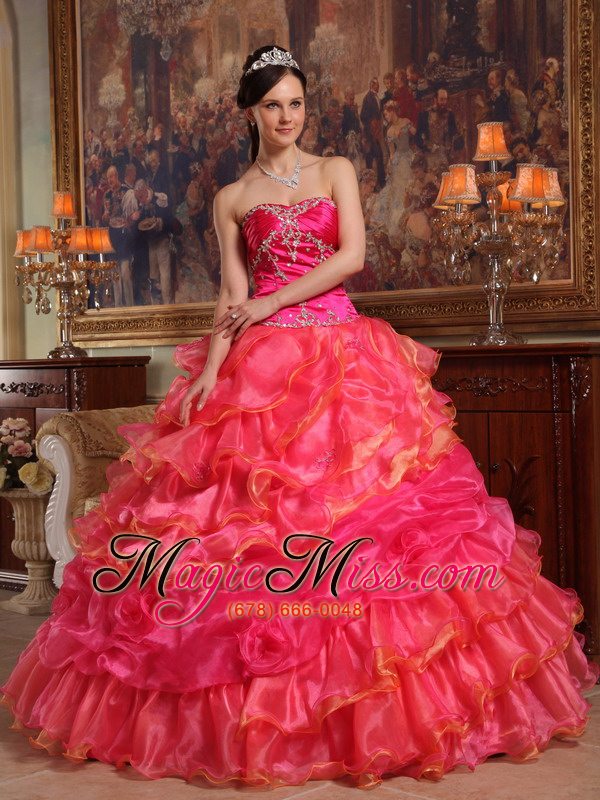 wholesale red ball gown sweetheart floor-length taffeta and organza beading quinceanera dress