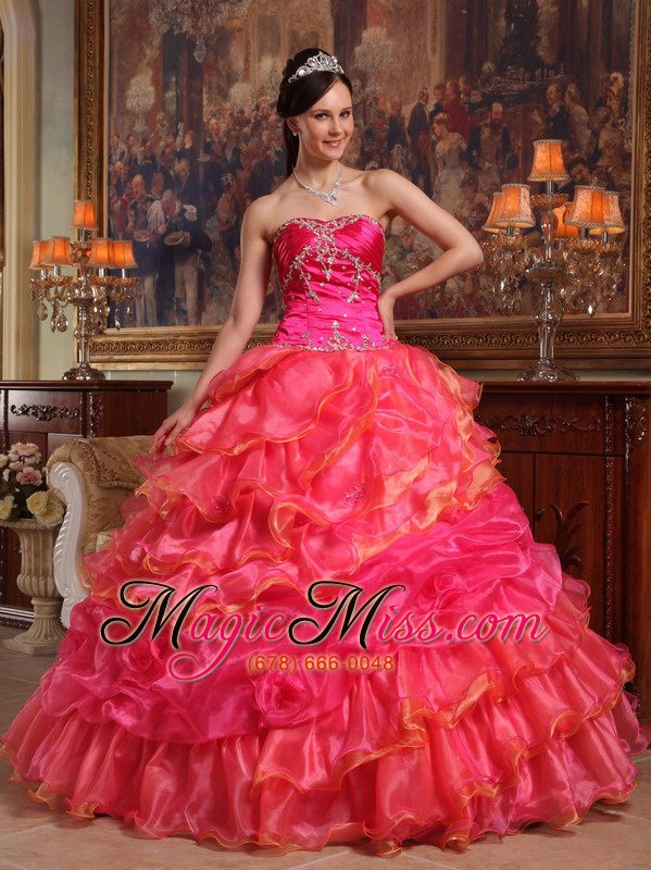 wholesale red ball gown sweetheart floor-length taffeta and organza beading quinceanera dress