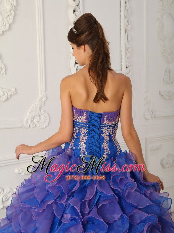 wholesale blue ball gown strapless floor-length organza beading and appliques quinceanera dress