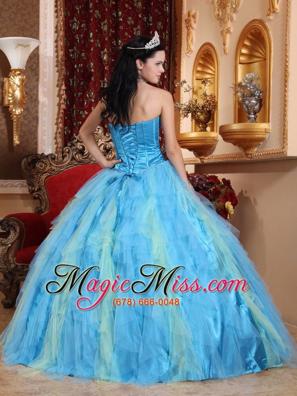 wholesale aqua blue ball gown sweetheart floor-length tulle beading quinceanera dress