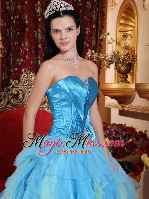 wholesale aqua blue ball gown sweetheart floor-length tulle beading quinceanera dress