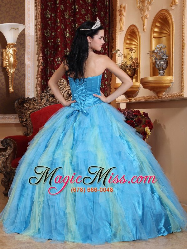 wholesale aqua blue ball gown sweetheart floor-length tulle beading quinceanera dress